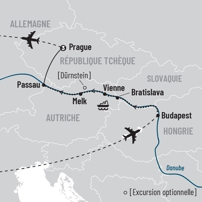 Croisière sur le Danube et Prague map