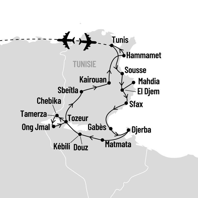 Tunisie, entre mer et désert map
