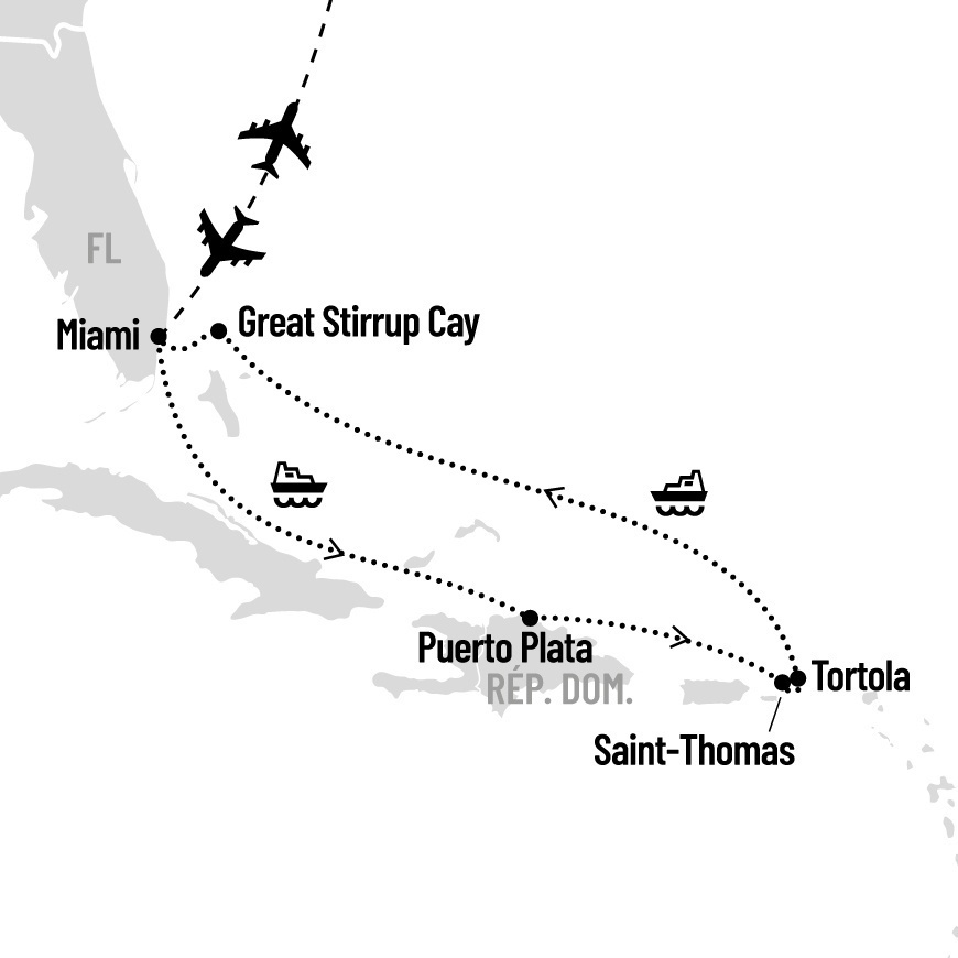 Croisière dans les Caraïbes de l’Est au départ de Miami map